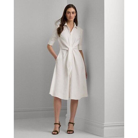 Ralph Lauren Dresses & Skirts - LAUREN RALPH LAUREN 100% Linen Fit & Flare Shirtdress 20W White Pockets NWT